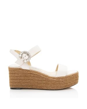 Jimmy Choo Leather Crystal Mirabelle Platform Sandals - White