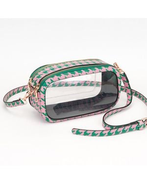 Fashnzfab Solid Faux Leather Houndstooth Transparent Rectangle Crossbody Bag - Green