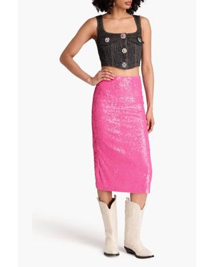 Moschino Cropped Crystal Denim Top - Pink