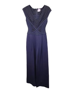 Hervé Léger Rayon Striped V-Neck Jumpsuit - Blue