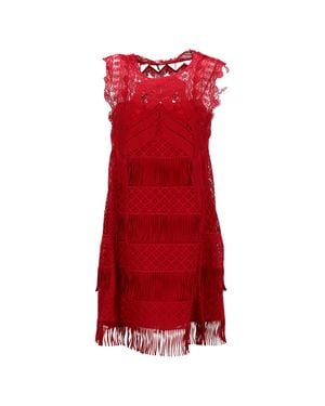 Alberta Ferretti Land And Fringe Detail Mini Dress - Red