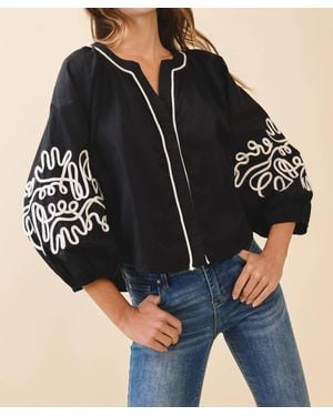 TCEC Embroidered Puff Sleeve Blouse - Black