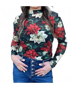Sterling Kreek Meet Me Under The Poinsettia Mesh Top - Blue