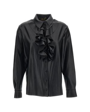 Irie Button-Up Shirt With Vertical Ruffle Detail And Leather-Like Texture - Black