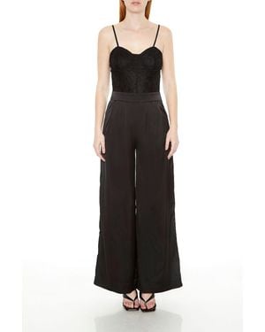 Forever 21 Satin & Lace Bustier Jumpsuit - Black