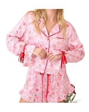 Main Strip Noelle Ruffle Christmas Pajama Set - Pink
