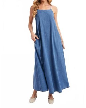 Bluivy Denim Chambray Open Back Maxi Dress - Blue