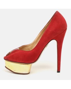 Charlotte Olympia Suede And Pvc Platform Pumps - Red