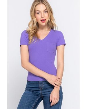 TRUEDAMES Active Basic V-Neck Ribbed Short Sleeve Knit T-Shirt - Purple
