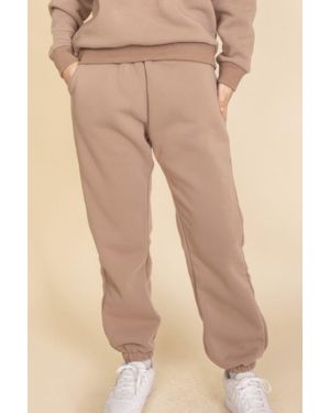 TRUEDAMES Poly Fleece Elastic Waist Sweatpants - Natural