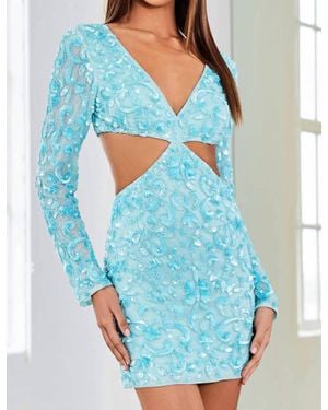Scala Embellished Sequin Cut-Out Short Dress - Blue