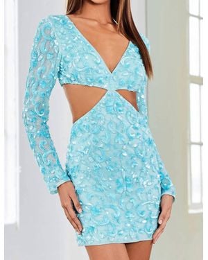 Scala Embellished Sequin Cut-Out Short Dress - Blue