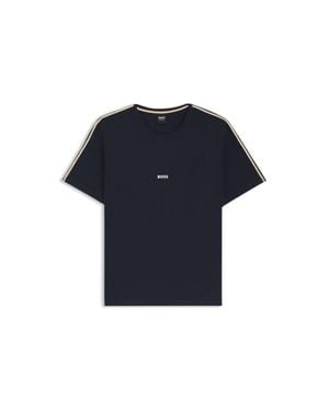 BOSS Stretch-Cotton Pajama T-Shirt With Signature-Stripe Tape - Blue