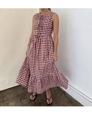 Things Between Maeve Cotton Gingham Tie Top Midi Dress - Pink
