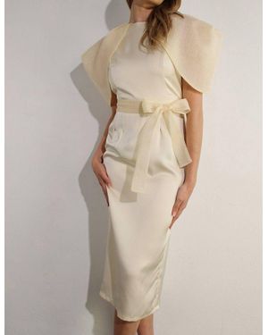 Mulla Big Sheer Sleeve Midi Dress - Natural
