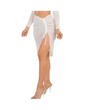 TRUEDAMES Sexy Sheer Mesh Drawstring Ruched Skirt - White