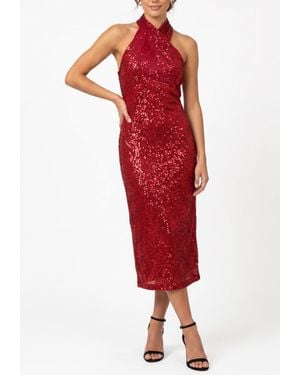 Rachel Roy Sequin Harland Halter Midi Dress - Red