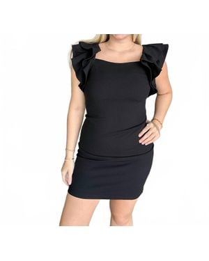 She + Sky Ruffled Sleeve Heavy Knit Square Neck Mini Dress - Black