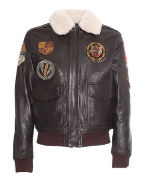 Schott Nyc Vintage Aviator Leather Shearling-Collar Jacket - Black