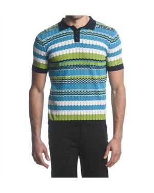 Postmarc Chevron Strip Knit Polo Shirt - Blue