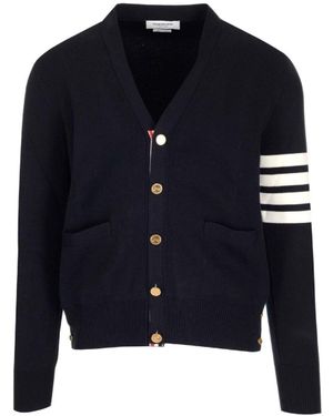 Thom Browne Classic Cardigan With Deep V-Neck And Button Detail - Blue