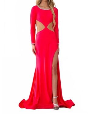 Ava Presley Sleek Gown With Cutouts And High Slit - Red