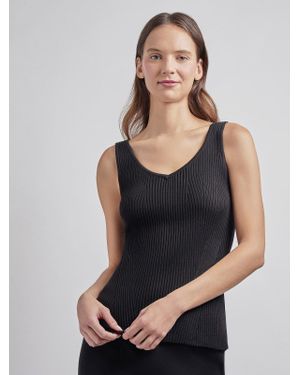 Misook Shaped Ribbed Knit V-Neck Tank - Black