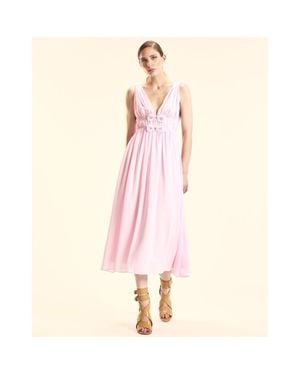 Cynthia Rowley Silk Georgette Bow Applique Midi Dress - Pink