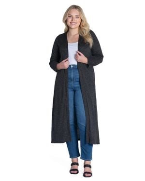 24seven Comfort Apparel Plus Size Long Duster Open Front Knit Cardigan - Blue