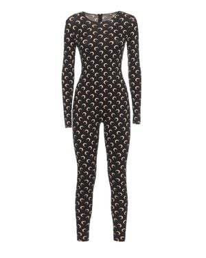 Marine Serre Fitted Catsuit With All-Over Crescent Moon Print - Black