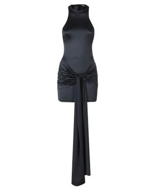 VENUJA Adjustable-Bow Draped Polyamide Mini Dress - Black