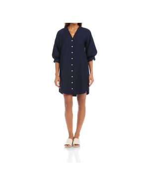 Karen Kane Lantern Sleeve Pearl Button Dress - Blue
