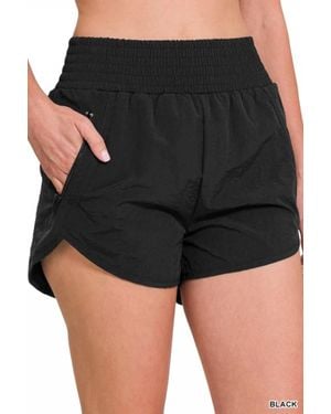 Zenana Windbreaker Smocked Waistband Running Shorts - Black