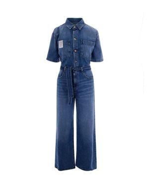 ICON DENIM Denim Jumpsuit With Belted Waist And Button-Up Front - Blue