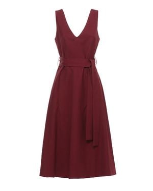 P.A.R.O.S.H. Bordeaux Viscose And Linen Midi Dress With Matching Belt - Red