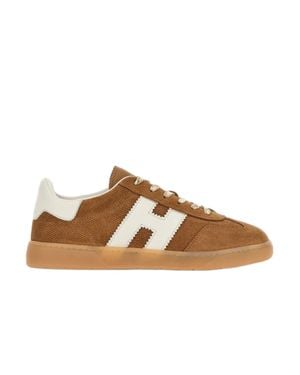 Hogan Suede Leather Sneakers With Iconic Serrated 'H' - Brown