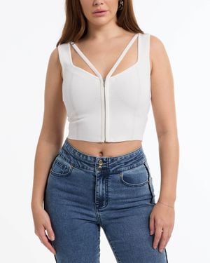 Bebe Zip Front Corset Sweater Top - Blue
