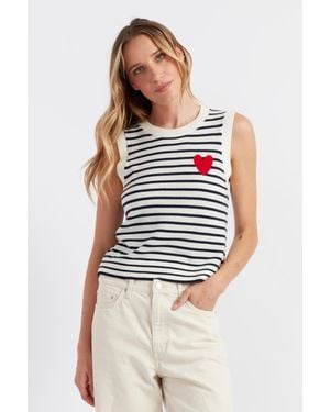 Chinti & Parker Cream- Merino Heart Breton Tank - White
