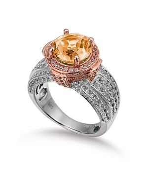 Suzy Levian Two-Tone Sterling Round 4.85 Cttw Smoky Quartz Ring - Metallic