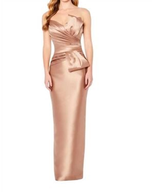 Cameron Blake Pleated Bodice Strapless Dress - Metallic