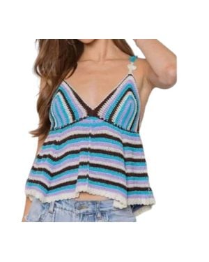 Pol Cropped Crochet Rolling Edge Top - Blue