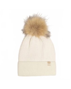 Fashion CITY Winter Solid Chenille Cuff Beanie With Pom Pom - Natural