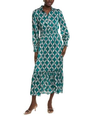 Tahari Half Placket Chain Print Maxi Dress - Green