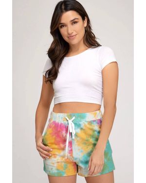 She + Sky Tie Dyed Light Weight Terry Shorts - White