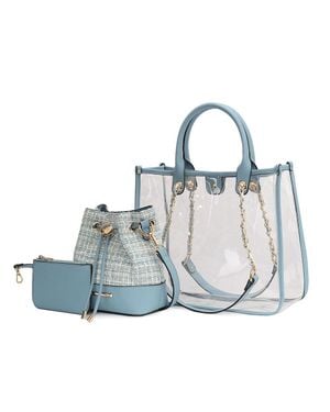 MKF Diva Pvc Tote Bag With Tweed Bucket Bag And Small Pouch Purse By Mia K - White