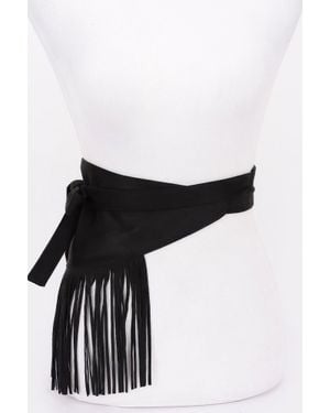 Fashnzfab Faux Suede Fringe Belt - Black
