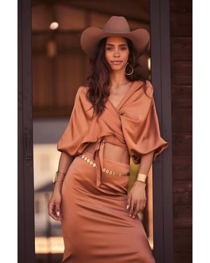 Beryll Ali Silk Wrap Top - Brown