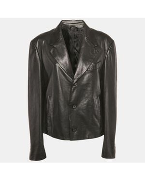 Ferragamo Leather Slim-Cut Single Breasted Blazer - Black
