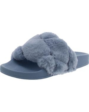 Steve Madden Snooze Faux Fur Slip On Pool Slides - Blue