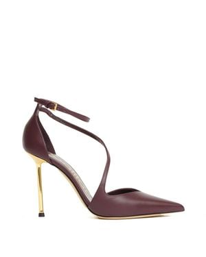 Ninalilou Burgundy Leather Pumps With Ankle Straps - Brown